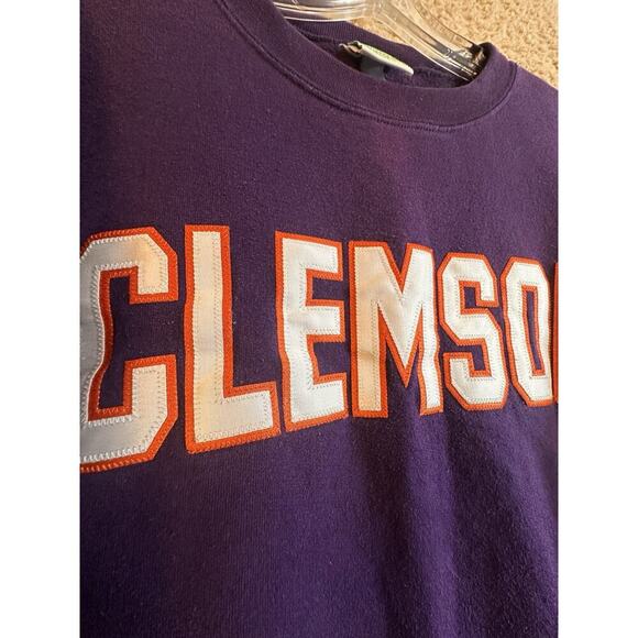 Vtg Clemson Tigers Champion Applique Letters Purple Crewneck Sweatshirt Sz L Y2K - Picture 6 of 16